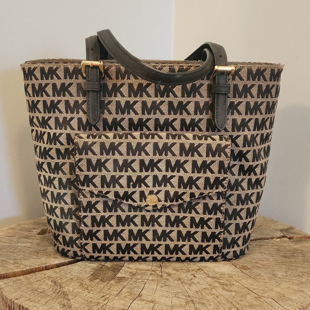 Michael Kors Black and Tan signature MK bag